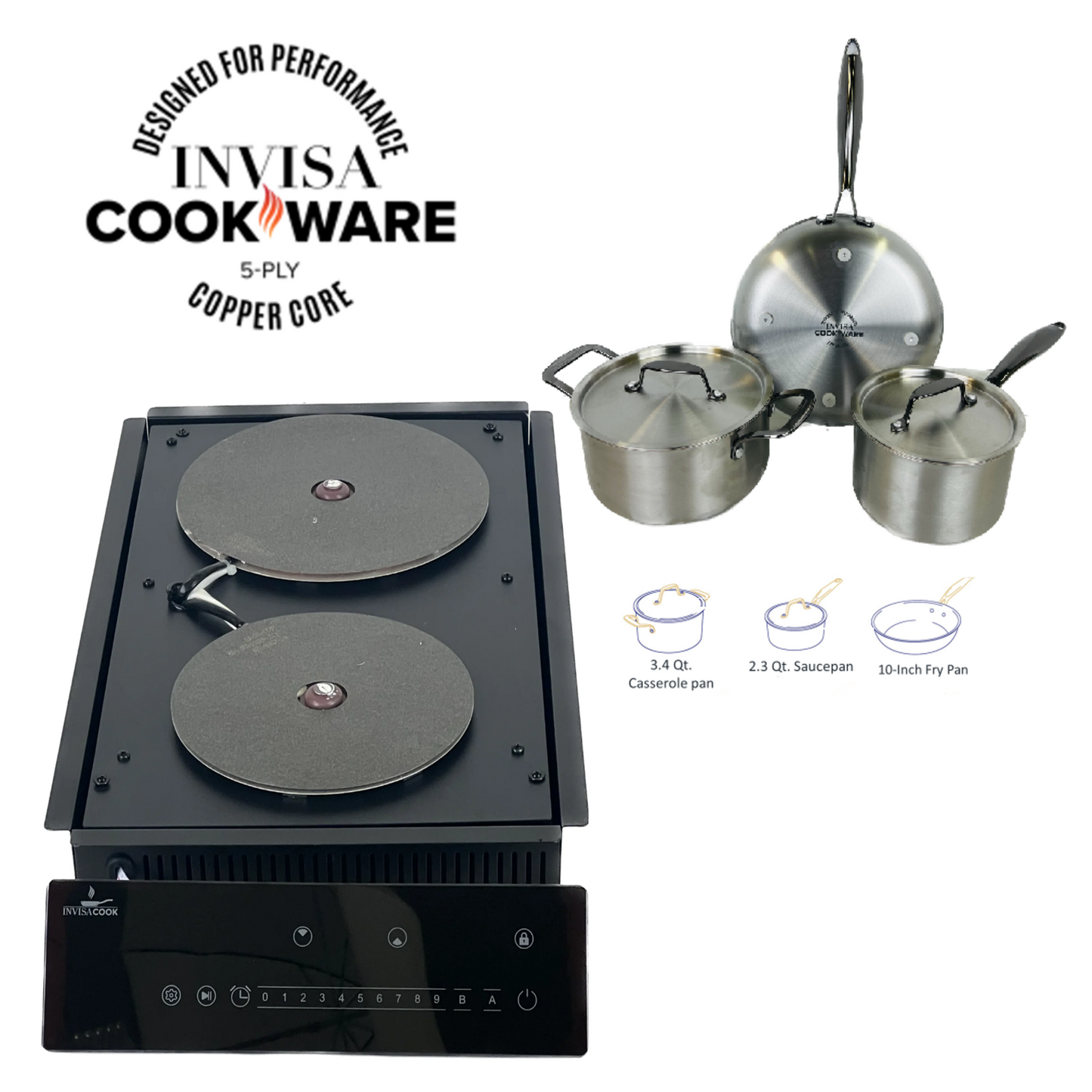 2 Burner Invisible cooktop + 5 Piece Pan Set