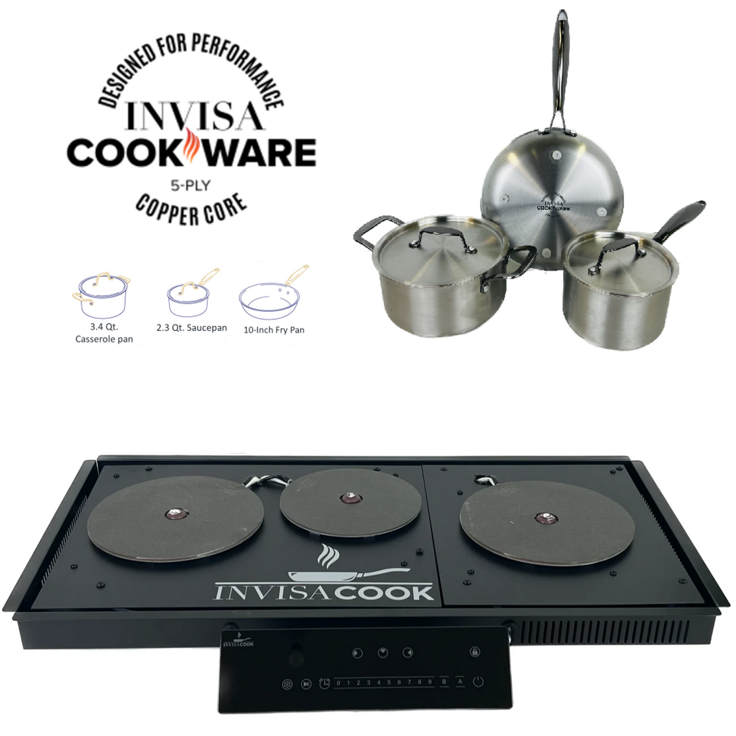 3 Burner Invisible Cooktop + 5 Piece Pan Set