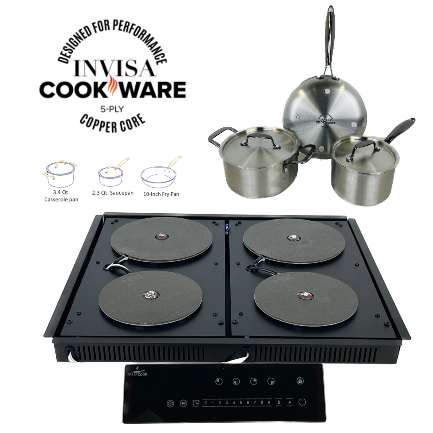 4 Burner Invisible Cooktop + 5 Piece Pan Set